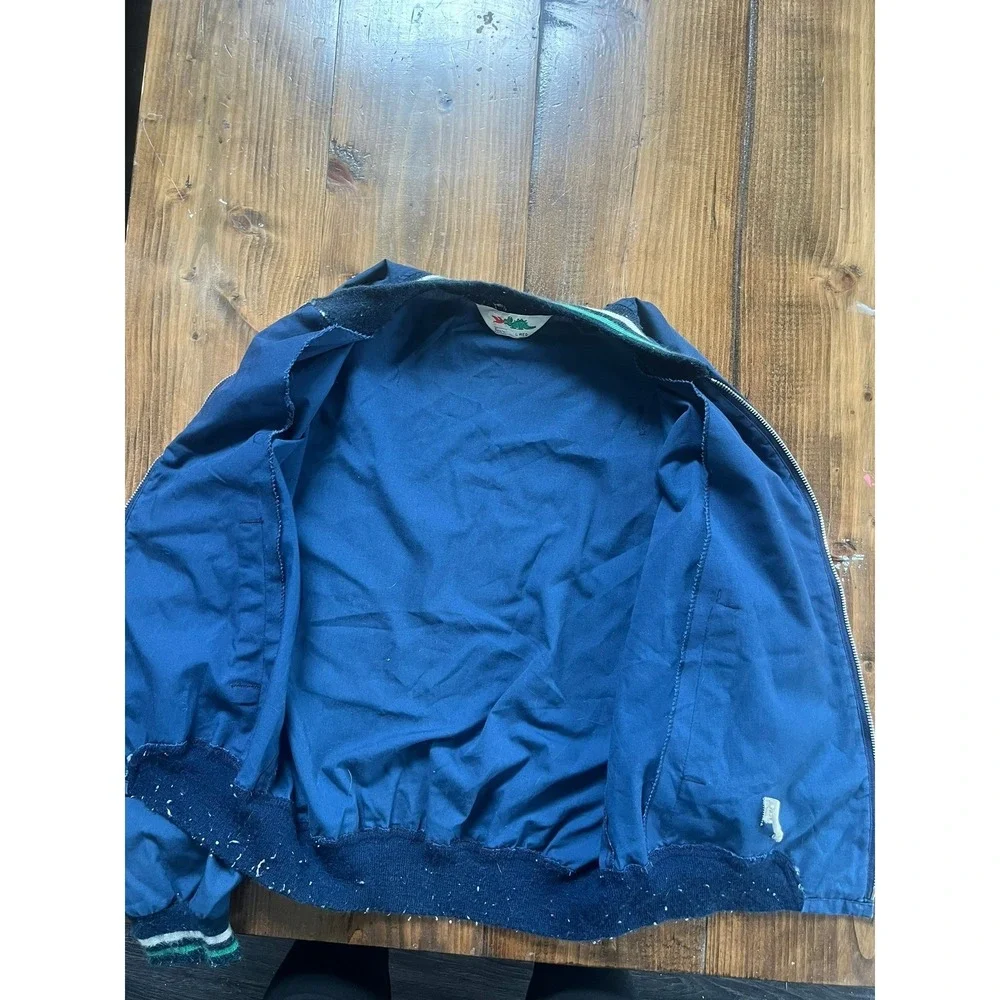 Vintage Sears Dragon Bomber Jacket Mens Large Navy Blue Full Zip Windbreaker 70s